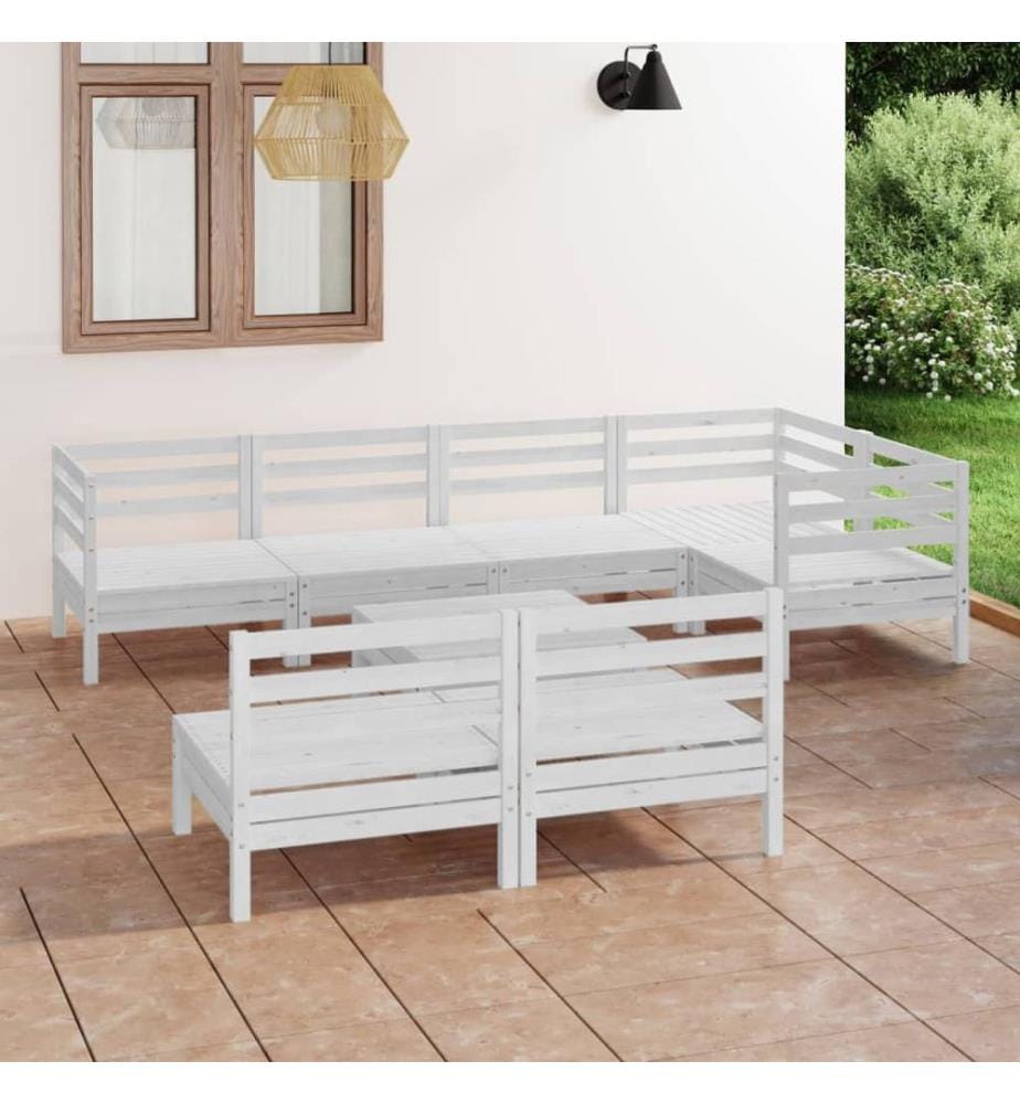 Salon de jardin 8 pcs Bois de pin massif Blanc