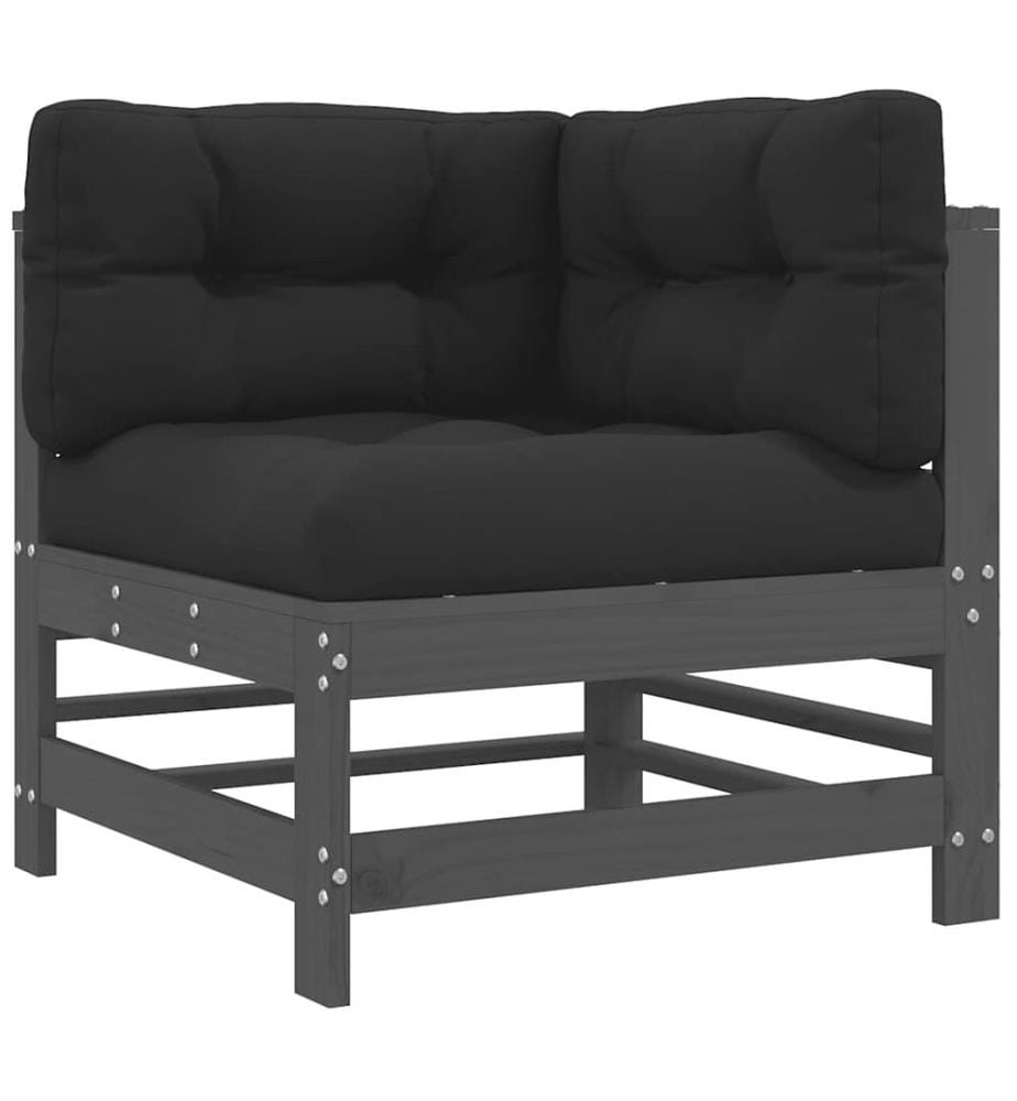 Salon de jardin 10 pcs avec coussins gris bois massif