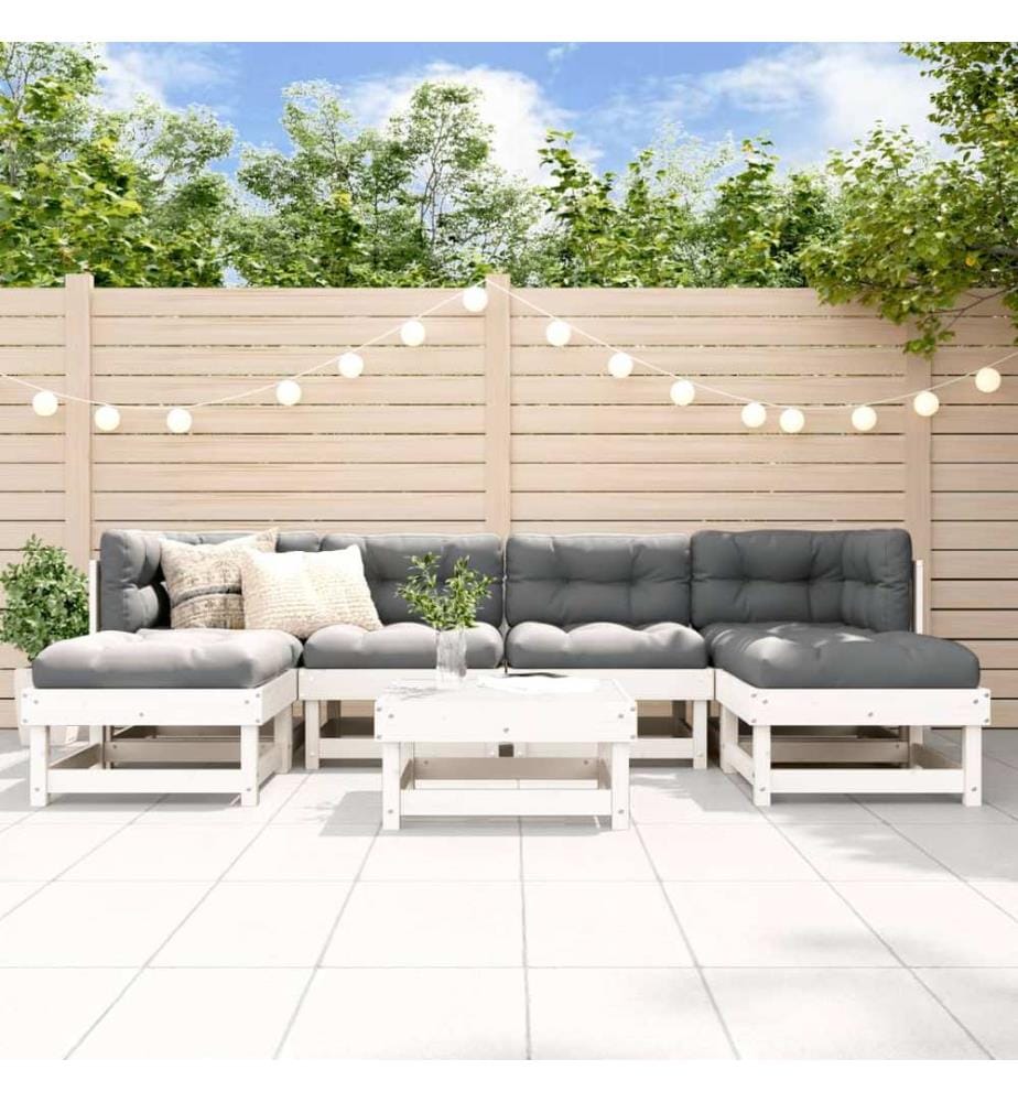 7-tlg. Garten-Lounge-Set Weiss Massivholz Kiefer