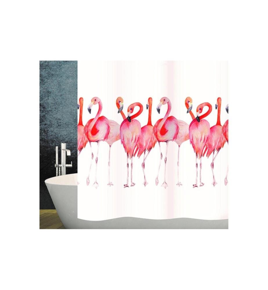 diaqua® - Duschvorhang Flamingo 180 x 180 cm, Weiss/Rosa