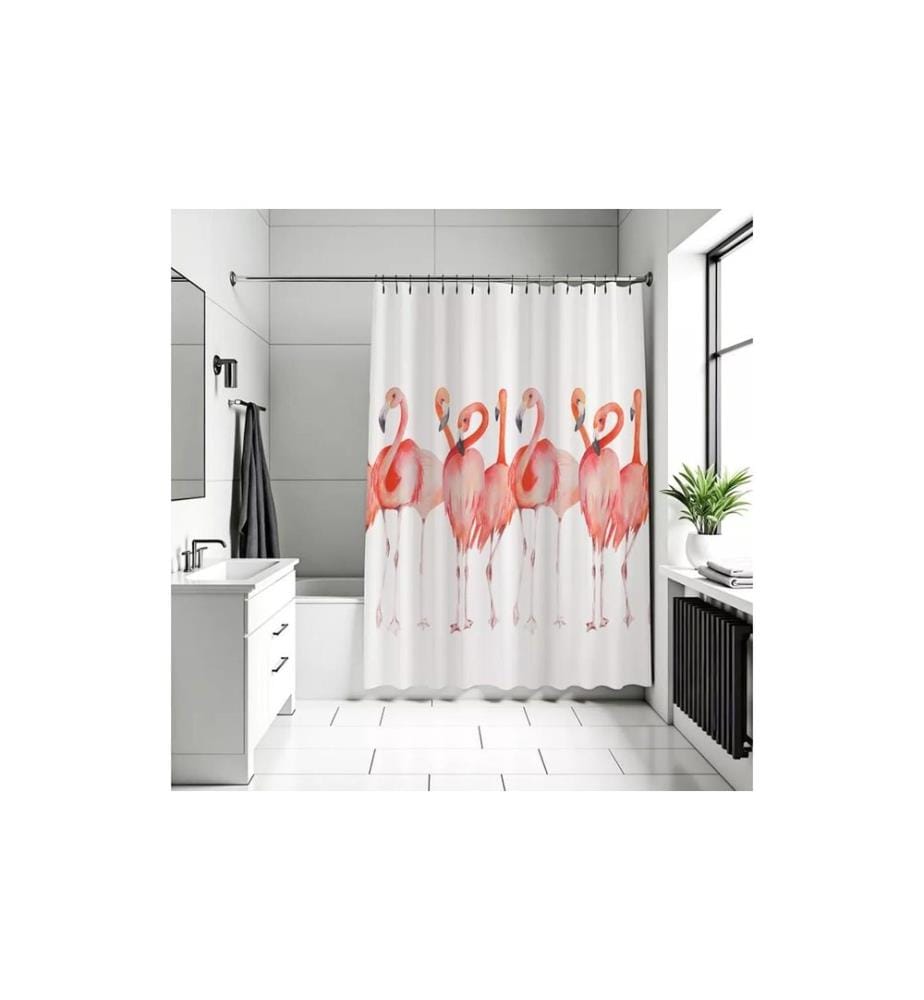 diaqua® - Duschvorhang Flamingo 240 x 180 cm, Weiss/Rosa