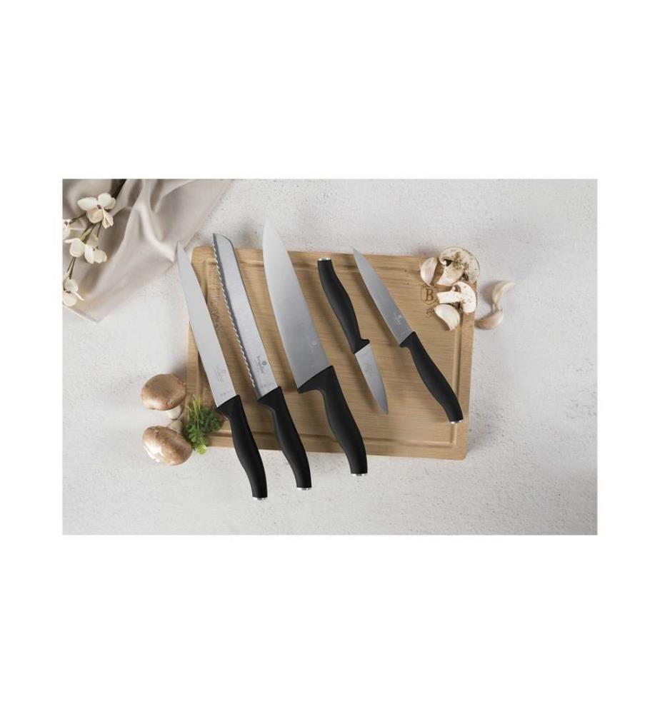 6-teiliges Messerset mit Bambus Schneidebrett, Matte Black Collection