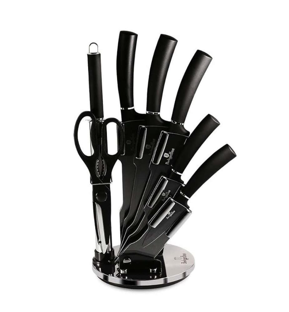 Messerset 8-teilig mit Acrylblock – Black Silver