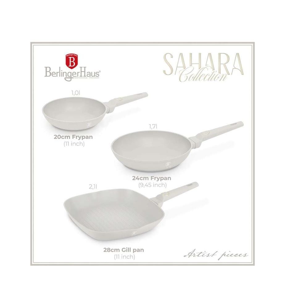 3-teiliges Bratpfannen Set Ø 20/24/28 cm, Sahara Collection - Matt Cream