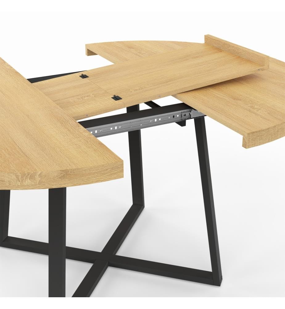 Ausziehbarer runder Esstisch Sana Holz und Schwarz Ø110-150cm