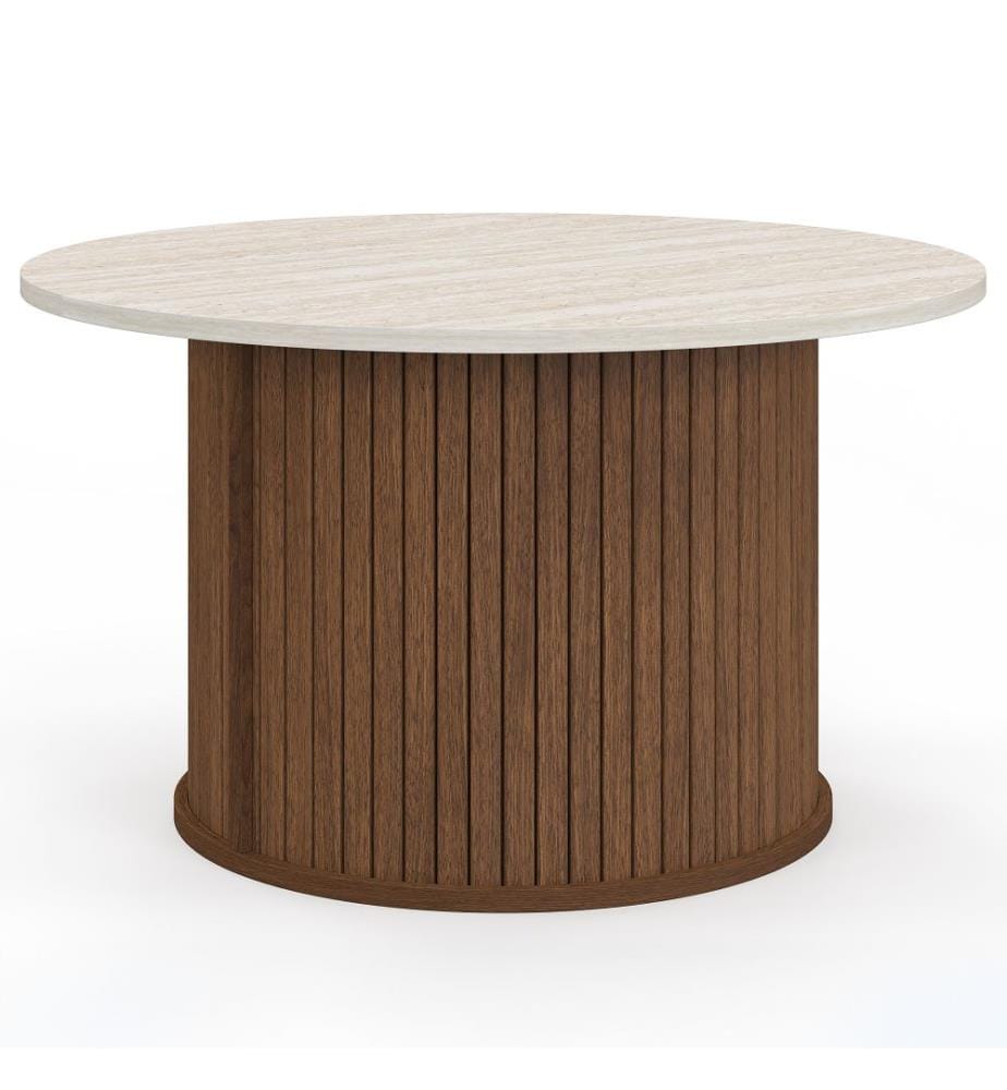 Runder Couchtisch „Albane“ – Travertin und Nussbaum