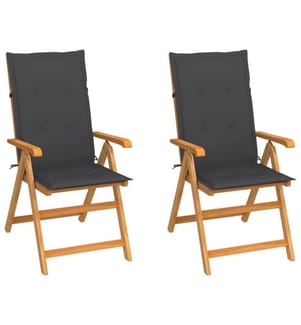 Gartenstühle 2 Stk. mit Anthrazit Kissen Massivholz Teak