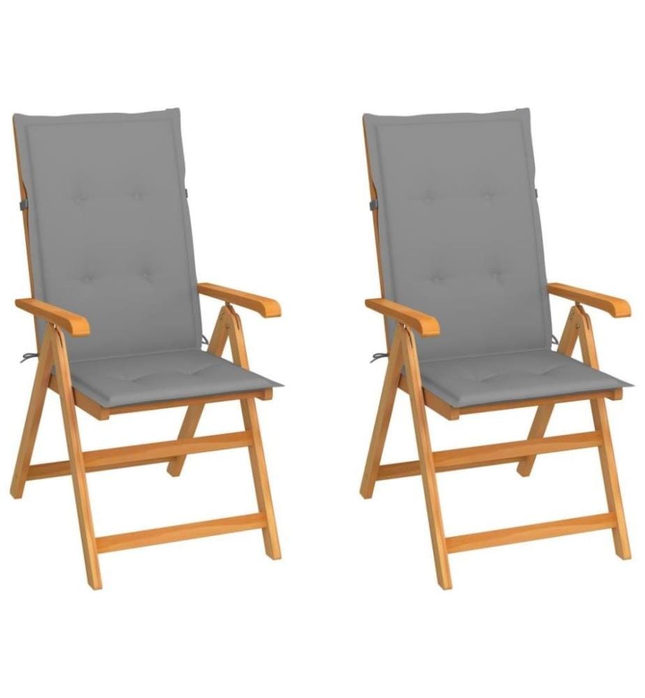 Gartenstühle 2 Stk. mit Grauen Kissen Massivholz Teak