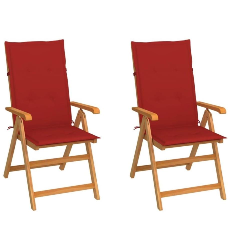 Gartenstühle 2 Stk. mit Roten Kissen Massivholz Teak