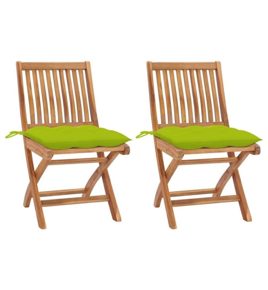 Gartenstühle 2 Stk. mit Hellgrünen Kissen Massivholz Teak
