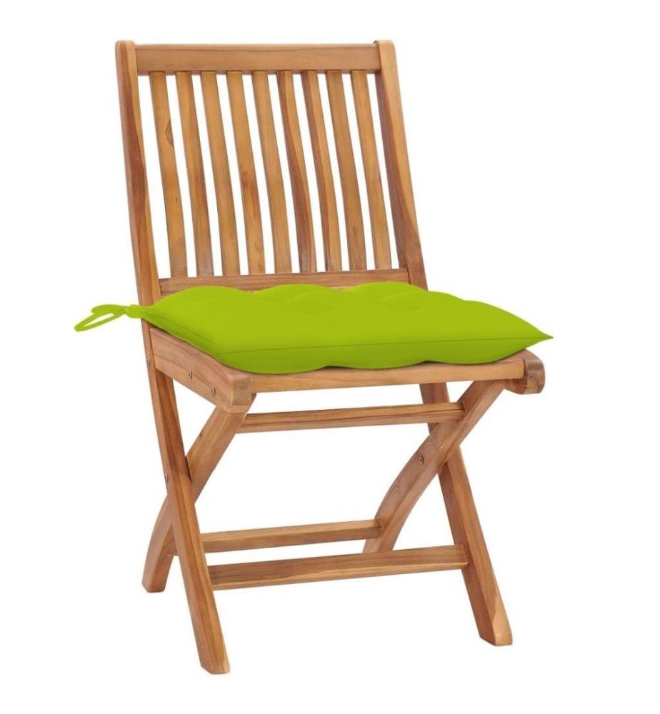 Gartenstühle 2 Stk. mit Hellgrünen Kissen Massivholz Teak