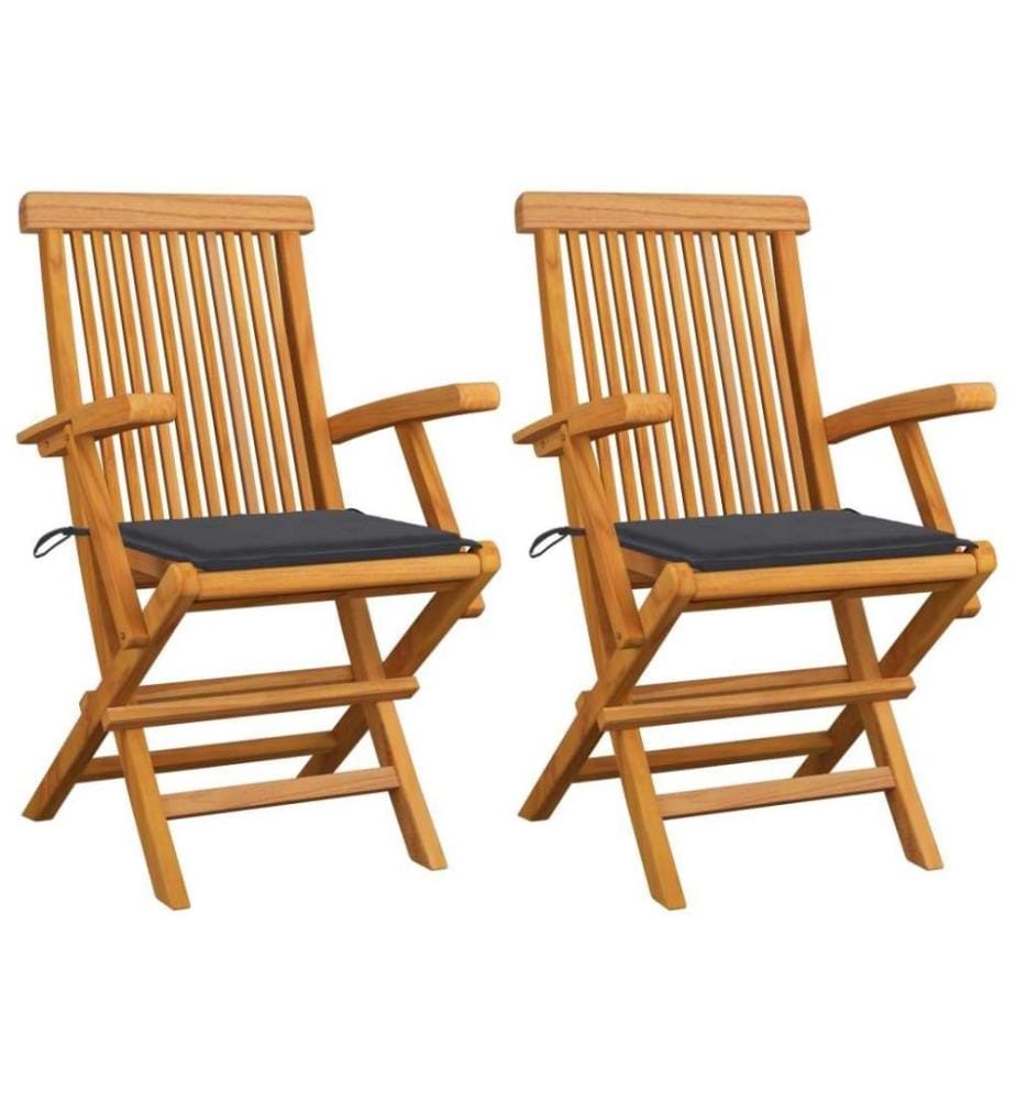 Gartenstühle mit Anthrazit Kissen 2 Stk. Massivholz Teak