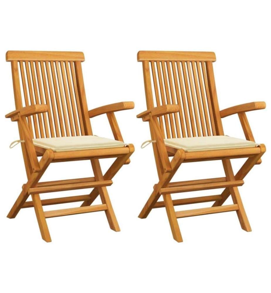 Gartenstühle mit Cremeweissen Kissen 2 Stk. Massivholz Teak