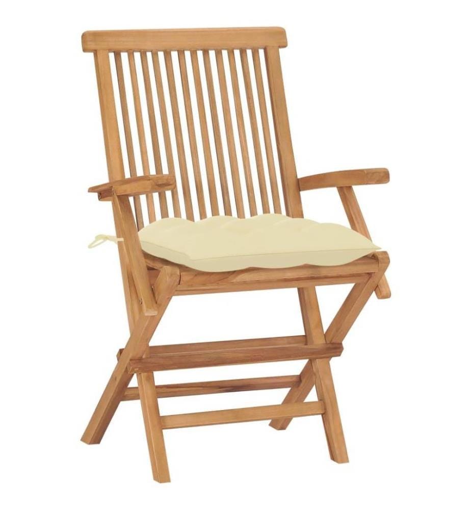 Gartenstühle mit Cremeweissen Kissen 2 Stk. Massivholz Teak