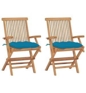 Gartenstühle mit Hellblauen Kissen 2 Stk. Massivholz Teak