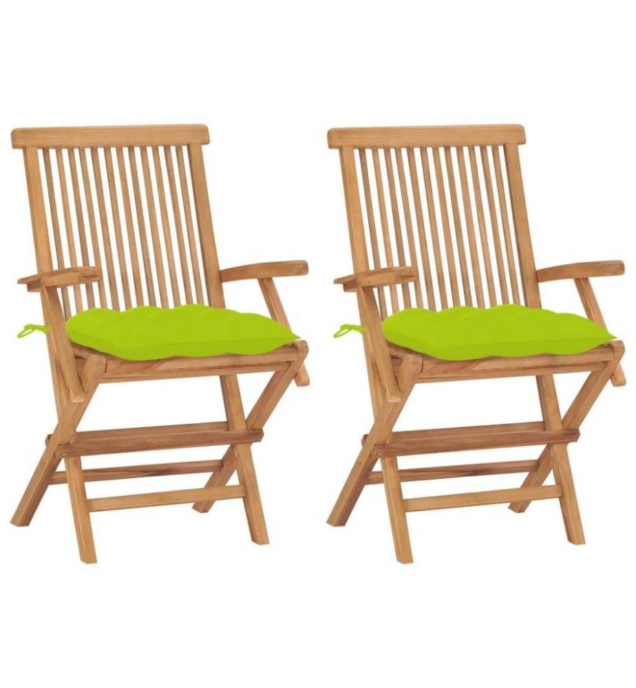 Gartenstühle mit Hellgrünen Kissen 2 Stk. Massivholz Teak