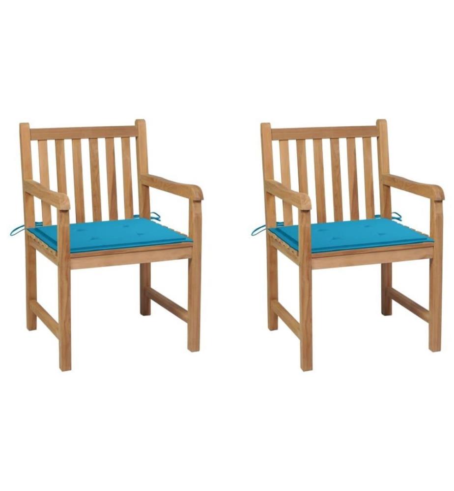 Gartenstühle 2 Stk. mit Blauen Kissen Massivholz Teak