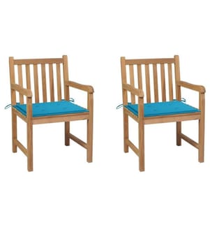 Gartenstühle 2 Stk. mit Blauen Kissen Massivholz Teak
