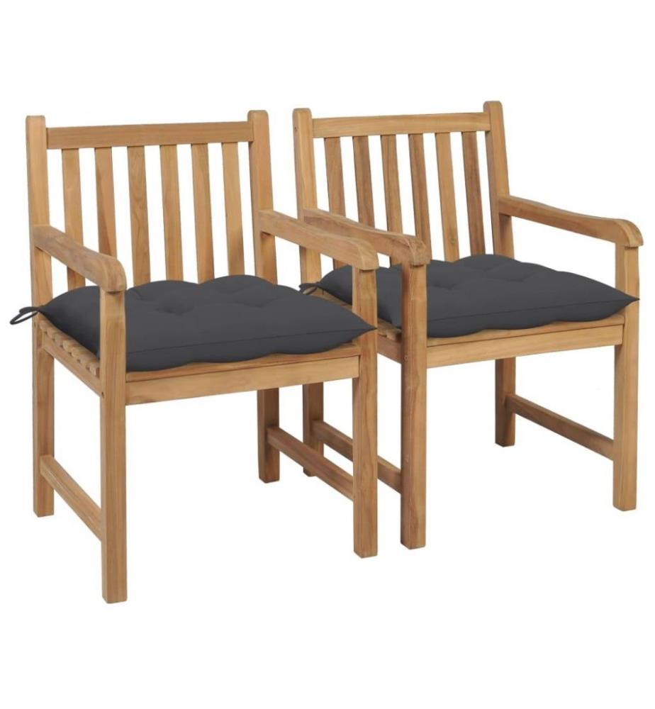 Chaises de jardin 2 pcs avec coussins anthracite Bois de teck