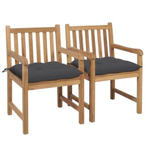 Gartenstühle 2 Stk. mit Anthrazit Kissen Massivholz Teak