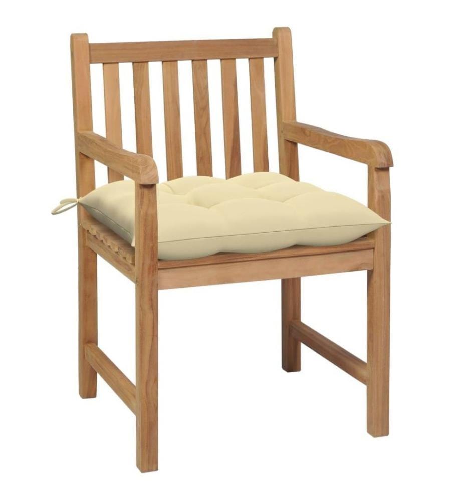 Gartenstühle 2 Stk. mit Cremeweissen Kissen Massivholz Teak