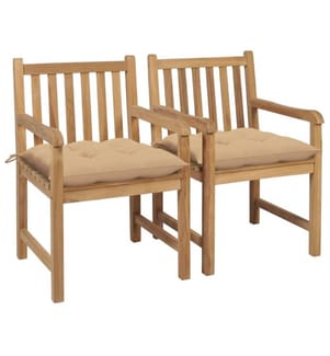 Gartenstühle 2 Stk. mit Beige Kissen Massivholz Teak