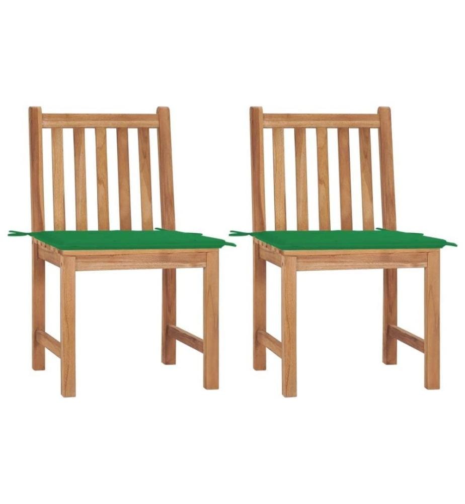 Chaises de jardin 2 pcs avec coussins Bois de teck massif