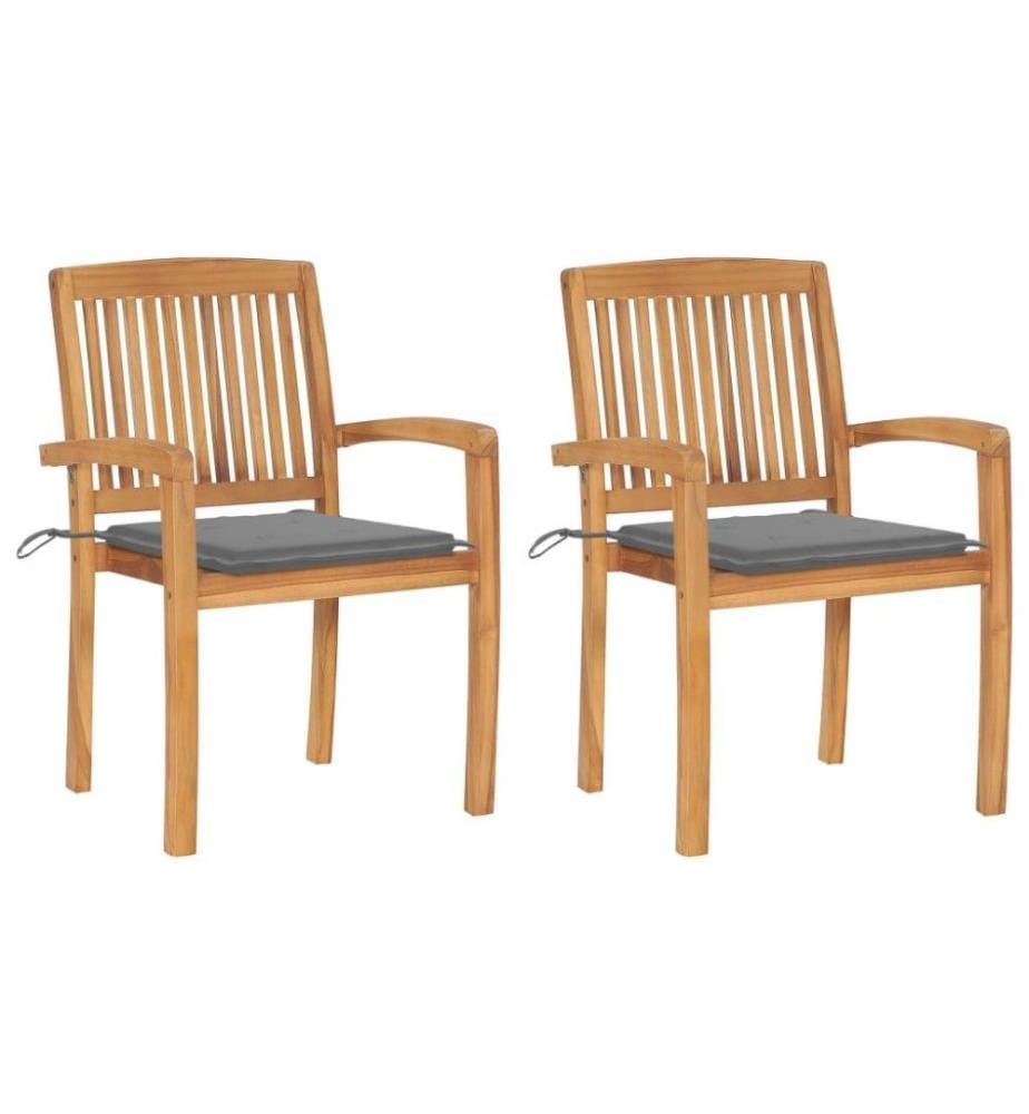 Chaises de jardin 2 pcs avec coussins gris Bois de teck massif