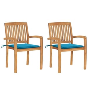 Gartenstühle 2 Stk. mit Blauen Kissen Massivholz Teak