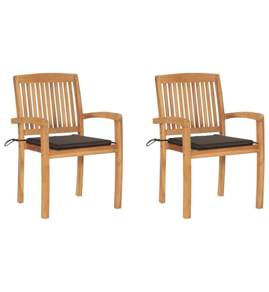 Gartenstühle 2 Stk. mit Taupe Kissen Massivholz Teak