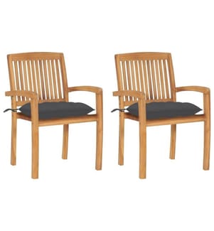 Gartenstühle 2 Stk. mit Anthrazit Kissen Massivholz Teak