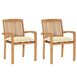 Gartenstühle 2 Stk. mit Cremeweissen Kissen Massivholz Teak