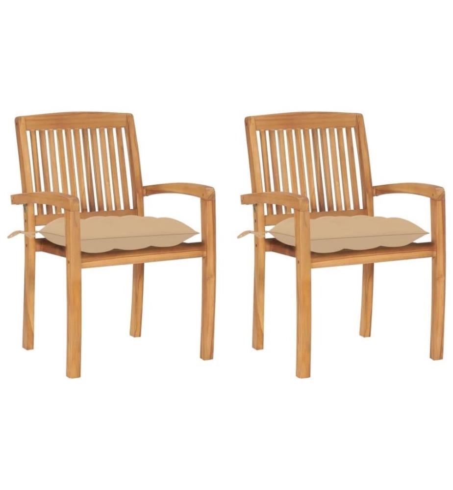 Gartenstühle 2 Stk. mit Beige Kissen Massivholz Teak