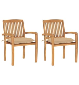 Gartenstühle 2 Stk. mit Beige Kissen Massivholz Teak