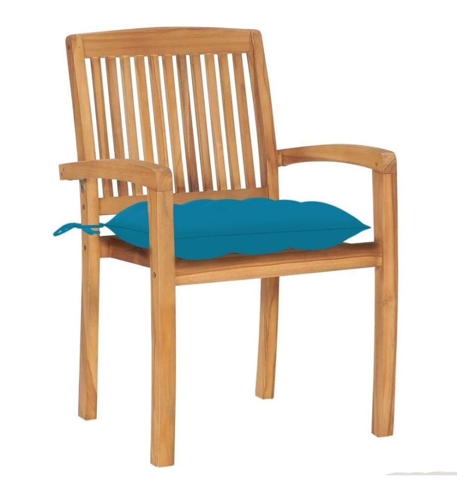 Gartenstühle 2 Stk. mit Hellblauen Kissen Massivholz Teak