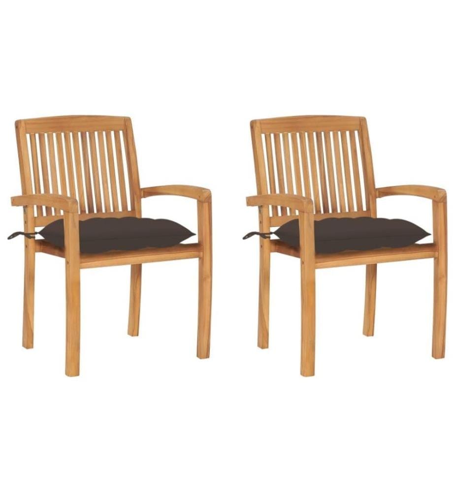 Gartenstühle 2 Stk. mit Taupe Kissen Massivholz Teak