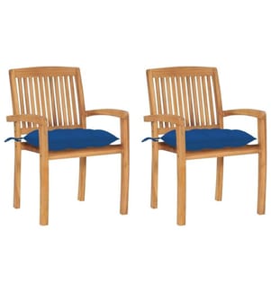 Gartenstühle 2 Stk. mit Blauen Kissen Massivholz Teak