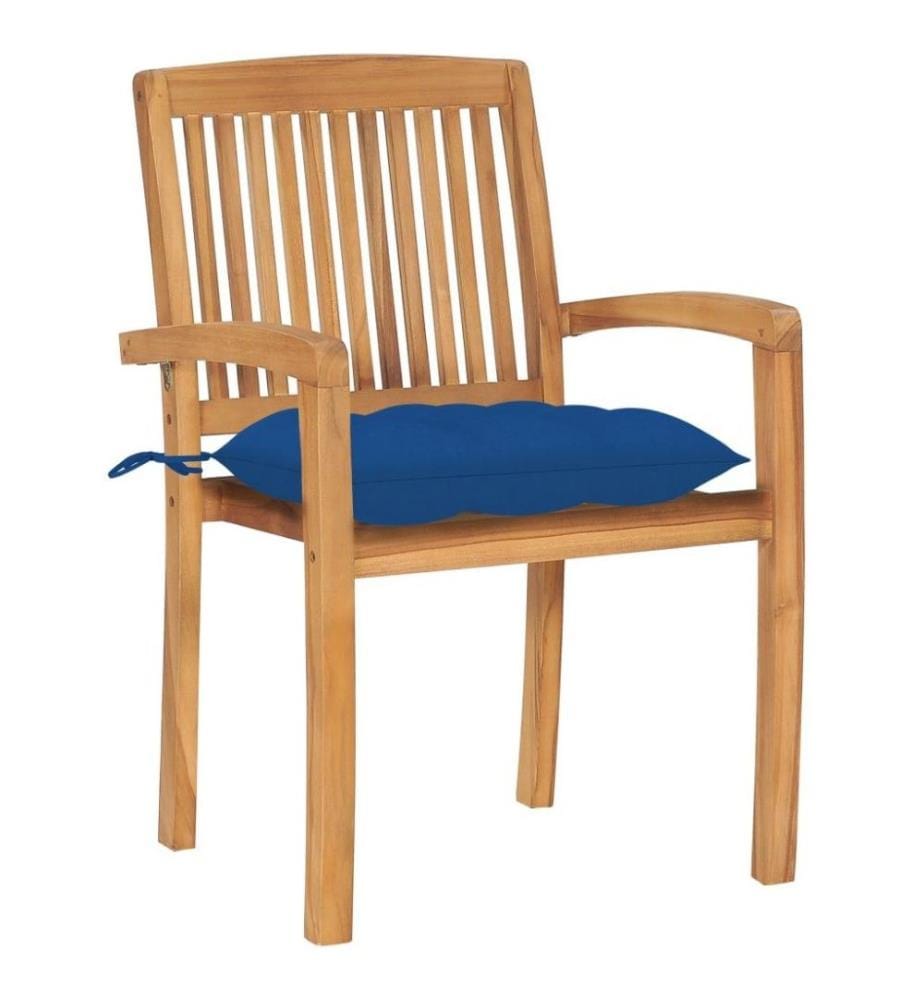 Gartenstühle 2 Stk. mit Blauen Kissen Massivholz Teak