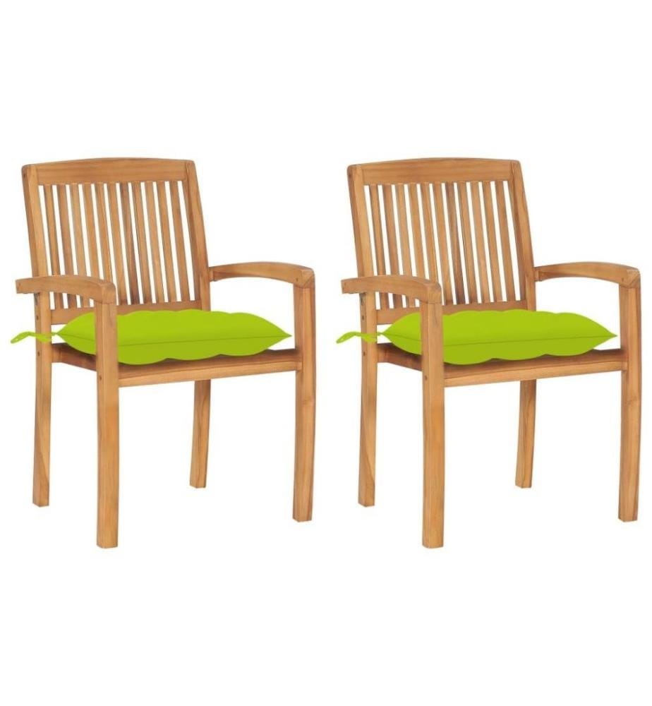 Chaises de jardin 2 pcs avec coussins vert vif Teck massif