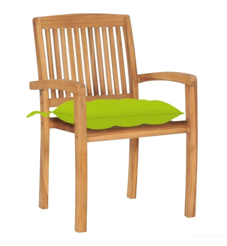 Chaises de jardin 2 pcs avec coussins vert vif Teck massif