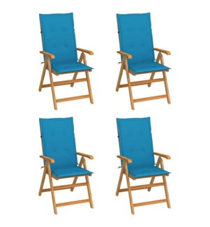 Gartenstühle 4 Stk. mit Blauen Kissen Massivholz Teak