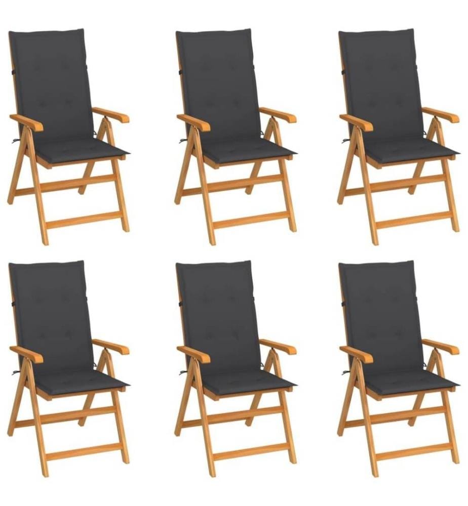 Chaises de jardin 6 pcs avec coussins anthracite Bois de teck