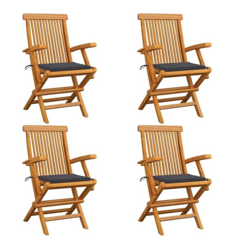 Gartenstühle mit Anthrazit Kissen 4 Stk. Massivholz Teak