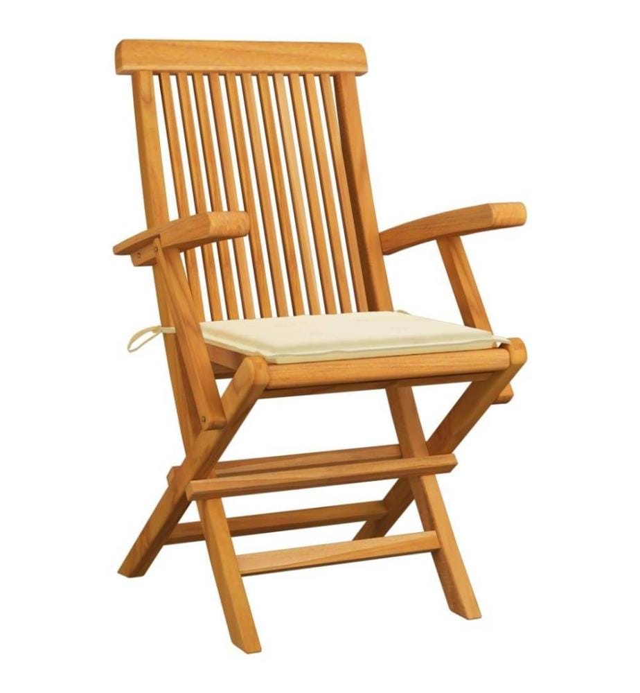 Gartenstühle mit Cremeweissen Kissen 4 Stk. Teak Massivholz