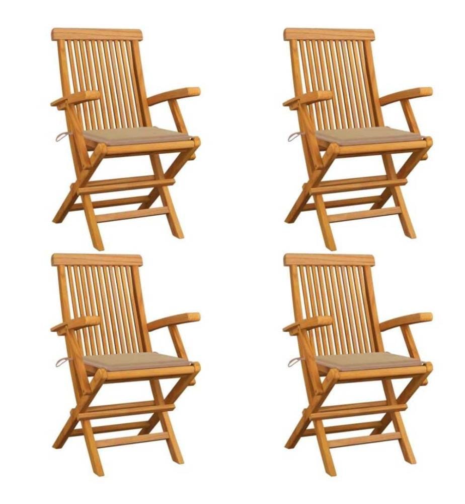 Gartenstühle mit Beige Kissen 4 Stk. Teak Massivholz