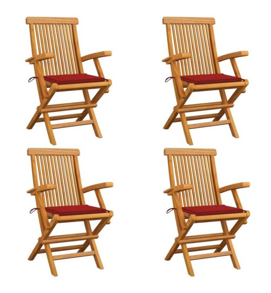 Gartenstühle mit Roten Kissen 4 Stk. Teak Massivholz