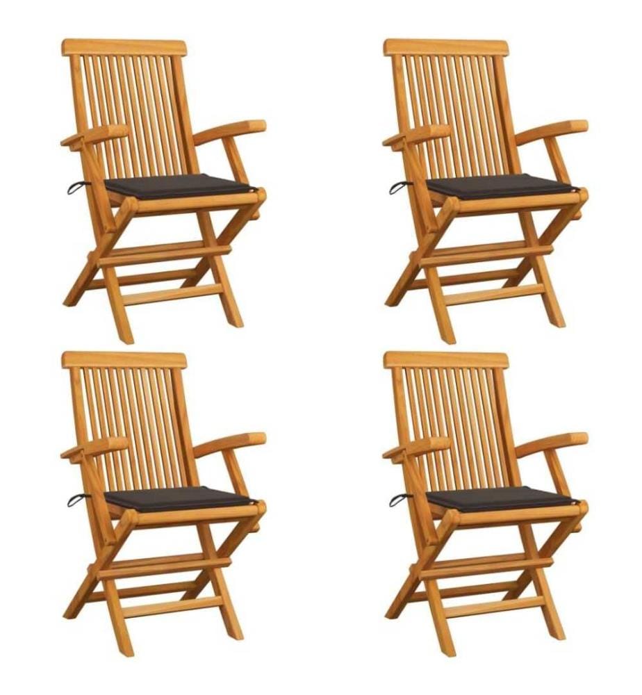 Chaises de jardin avec coussins taupe 4 pcs Bois de teck massif