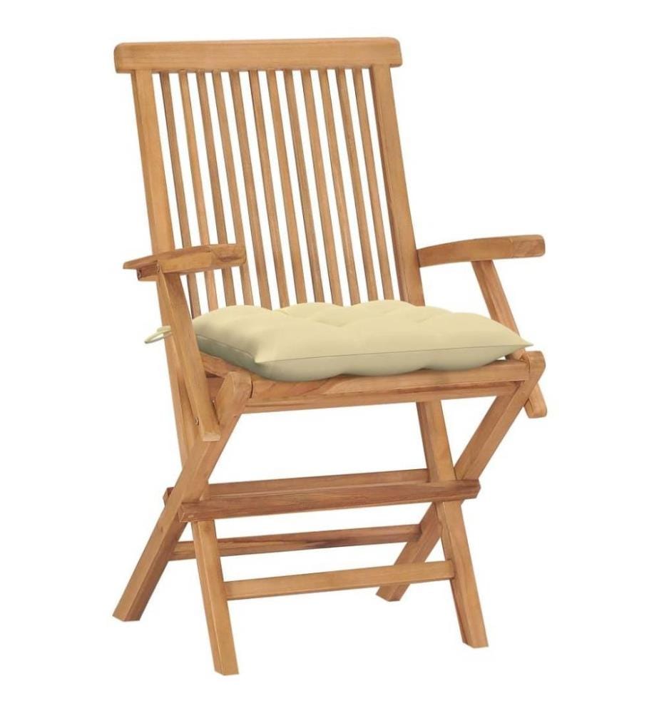 Chaises de jardin avec coussins blanc crème 4 pcs Teck massif