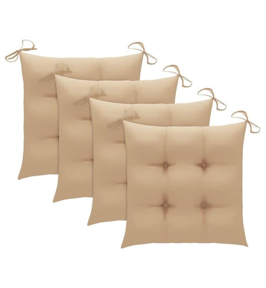 Gartenstühle mit Beige Kissen 4 Stk. Massivholz Teak