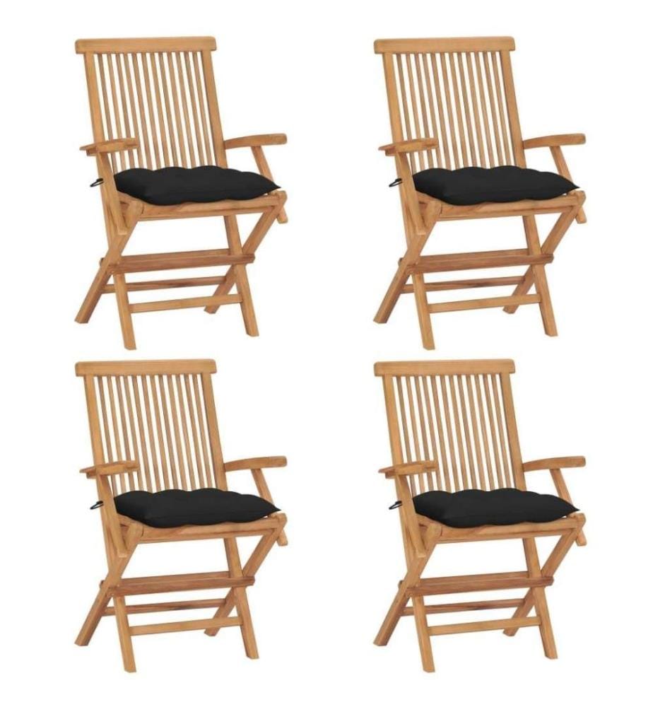 Gartenstühle mit Schwarzen Kissen 4 Stk. Massivholz Teak